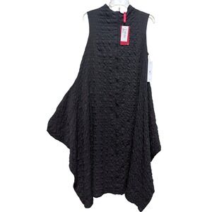 IC Collection Black Textured Handkerchief Hem Midi Dress Mock Neck NWT 3850D S